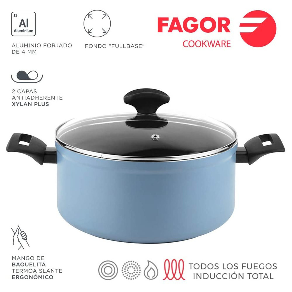 FAGOR - Olla MAXIMA azul con tapa Ø24 para menaje de cocina - 81PXFGOMA24