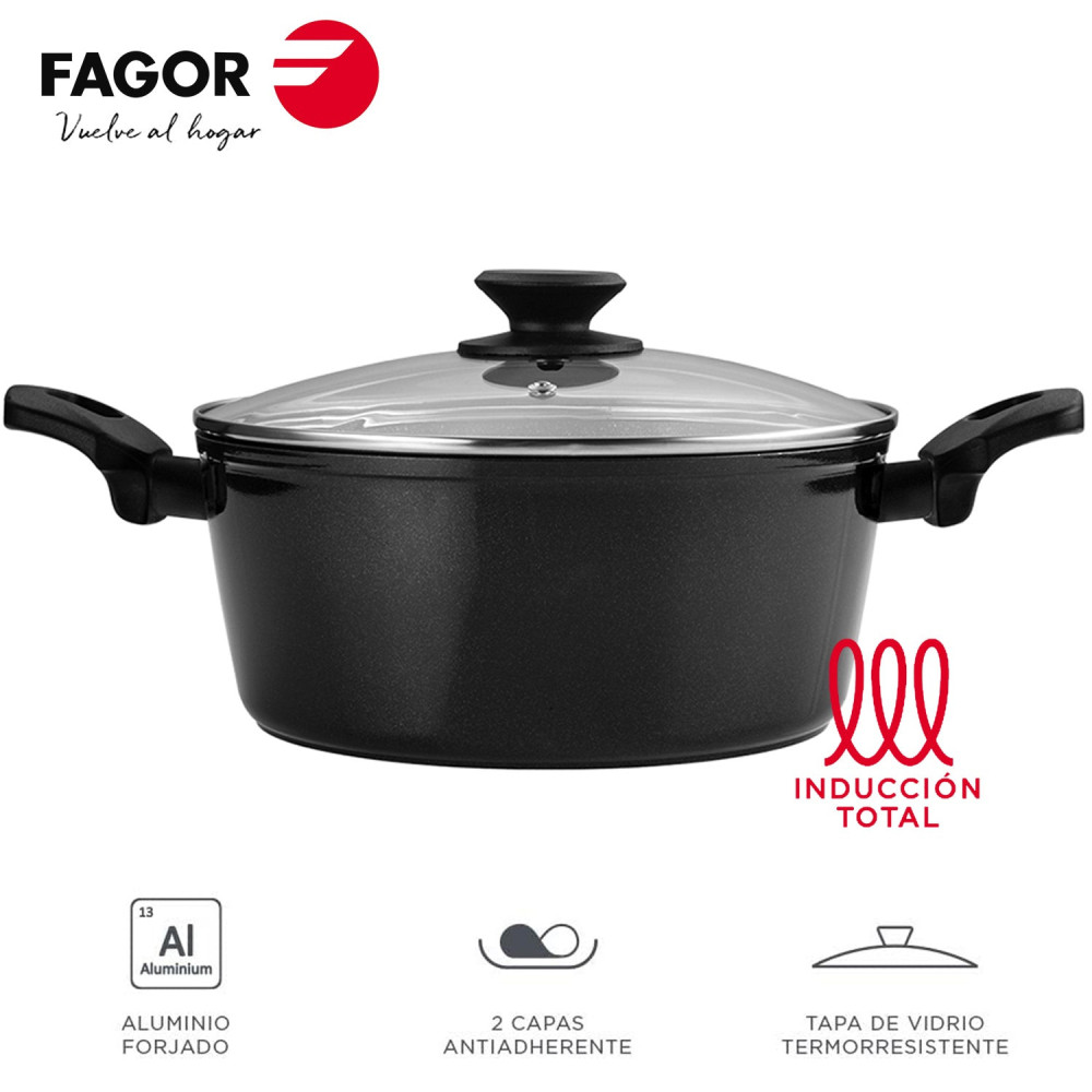 FAGOR - Olla negra con tapa Ø24 para menaje de cocina - 81PAFGVIC24