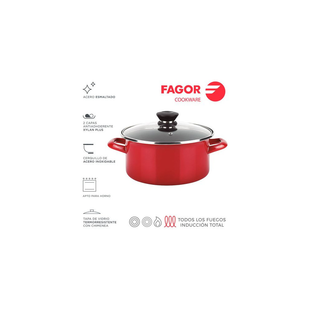 FAGOR - Olla Optimax con tapa Ø20 rojo mate para menaje de cocina - 81PSFGESO20