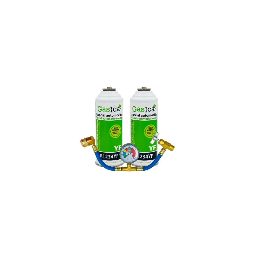 Gasica - Pack gas refrigerante R1234yf y manómetro para refrigeración - 470001324PM