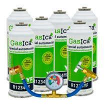 Gasica - Pack 6 botellas gas refrigerante R1234yf + manómetro para refrigeración - 470001324P6M