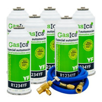 Gasica - Pack 6 botellas gas refrigerante R1234yf, manguera carga y válvula para refrigeración - 470001324P6GR