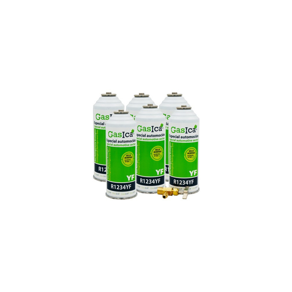 Gasica - Pack 6 botellas gas refrigerante R1234yf y llave de servicio para refrigeración - 470001324P6R
