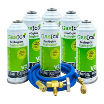 Gasica - Pack 6 garrafas de gás refrigerante R22 - R32 - R407 - R290 - R410A com mangueira e válvula - 470001175P6HR