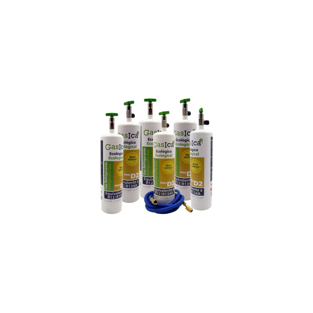 Gasica - Pack 6 botellas gas refrigerante R12 R134a y manguera carga para refrigeración - 470001174PROP6H
