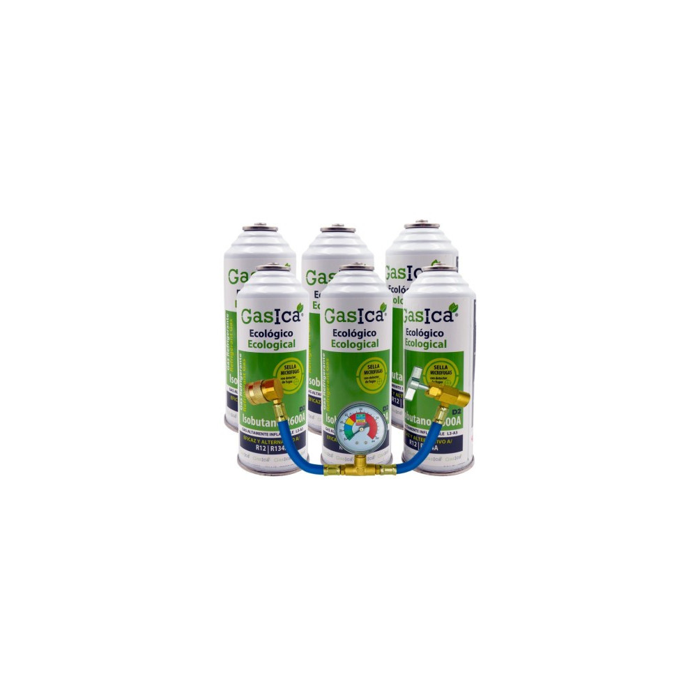 Gasica - Pack 6 botellas gas refrigerante R12 R134a + manómetro para refrigeración - 470001174P6M