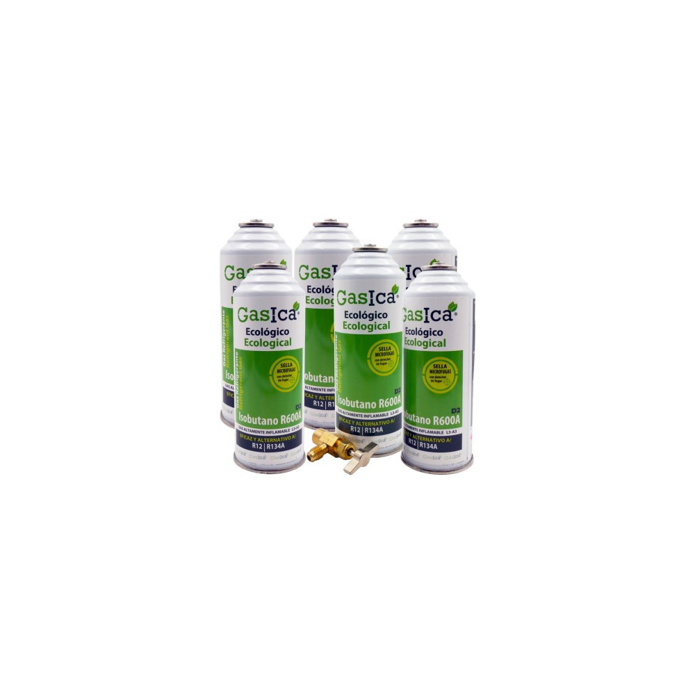 Gasica - Pack 6 botellas gas refrigerante R12 R134a y llave de servicio para refrigeración - 470001174P6R