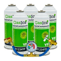 Gasica - Pack 5 botellas gas refrigerante R1234yf + manómetro para refrigeración - 470001324P5M