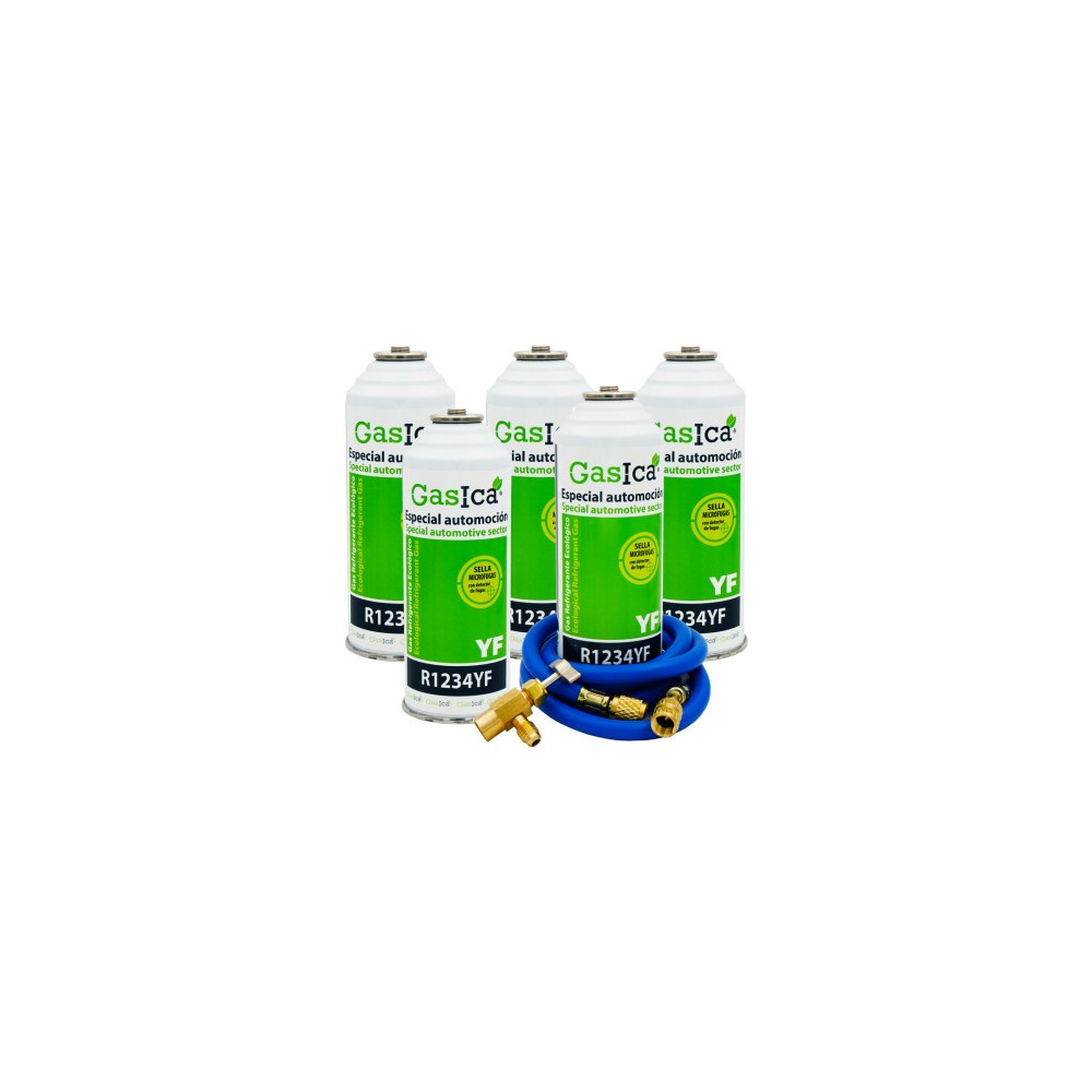 Gasica - Pack 5 botellas gas refrigerante R1234yf con manguera y válvula para refrigeración - 470001324P5GR