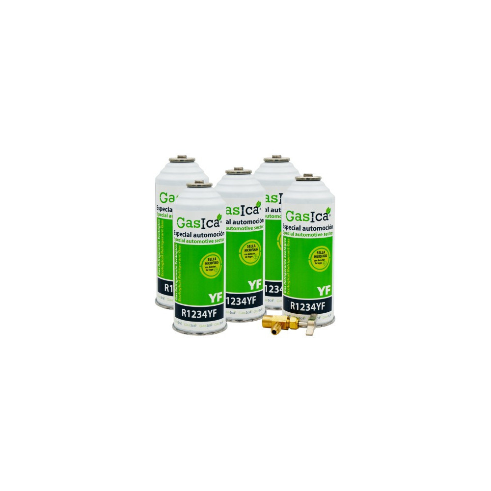 Gasica - Pack 5 botellas gas refrigerante R1234yf y llave de servicio para refrigeración - 470001324P5R