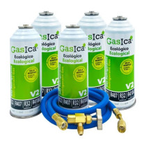 Gasica - Pack 5 botellas gas refrigerante R22 R32 R407 R290 R410A con manguera y válvula para refrigeración - 470001175P5GR