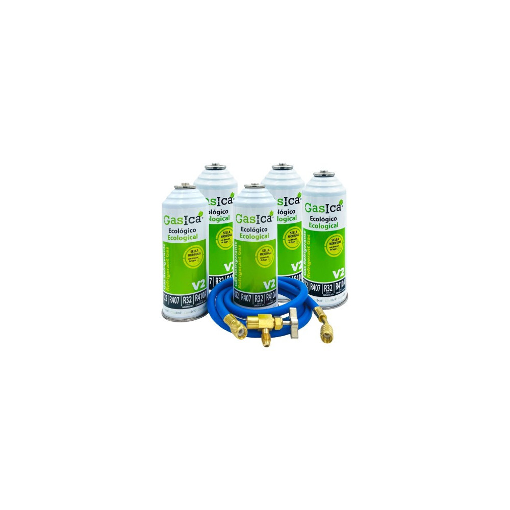 Gasica - Pack 5 botellas gas refrigerante R22 R32 R407 R290 R410A con manguera y válvula para refrigeración - 470001175P5GR
