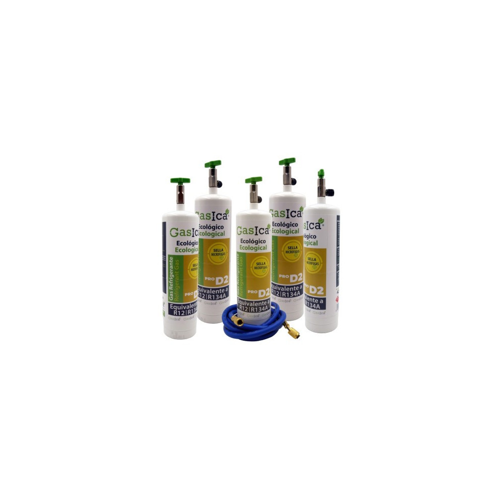 Gasica - Pack 5 botellas gas refrigerante R12 R134a y manguera carga para refrigeración - 470001174PROP5G