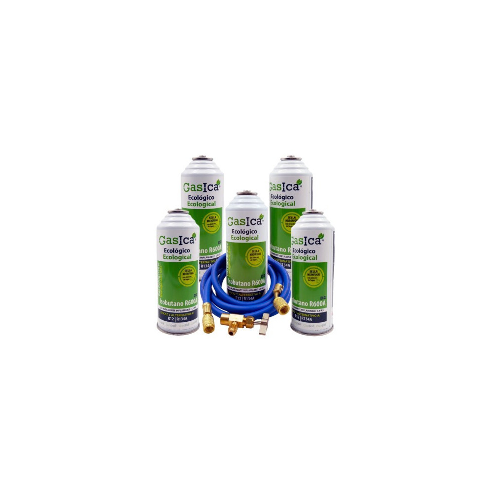Gasica - Pack 5 botellas gas refrigerante R12 R134a con manguera y válvula para refrigeración - 470001174P5HR