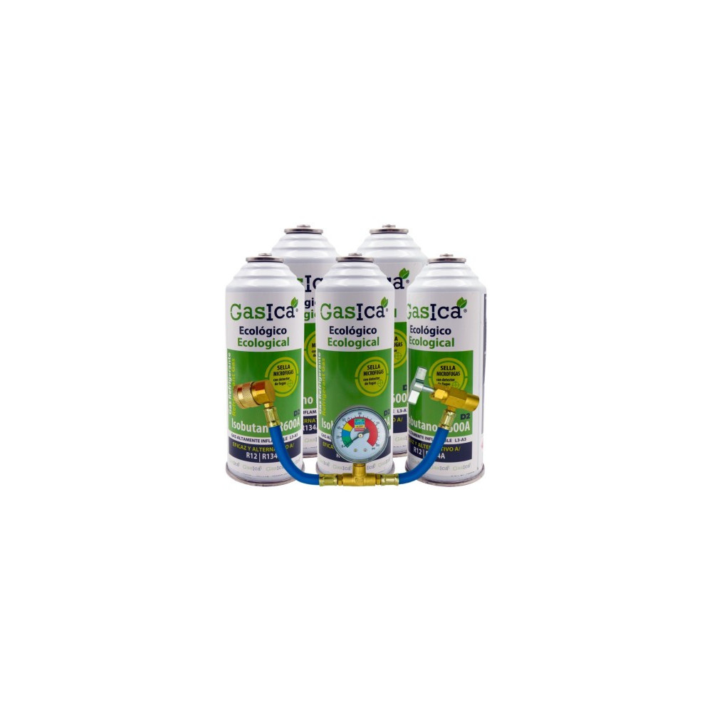 Gasica - Pack 5 botellas gas refrigerante R12 R134A + manómetro para refrigeración - 470001174P5M