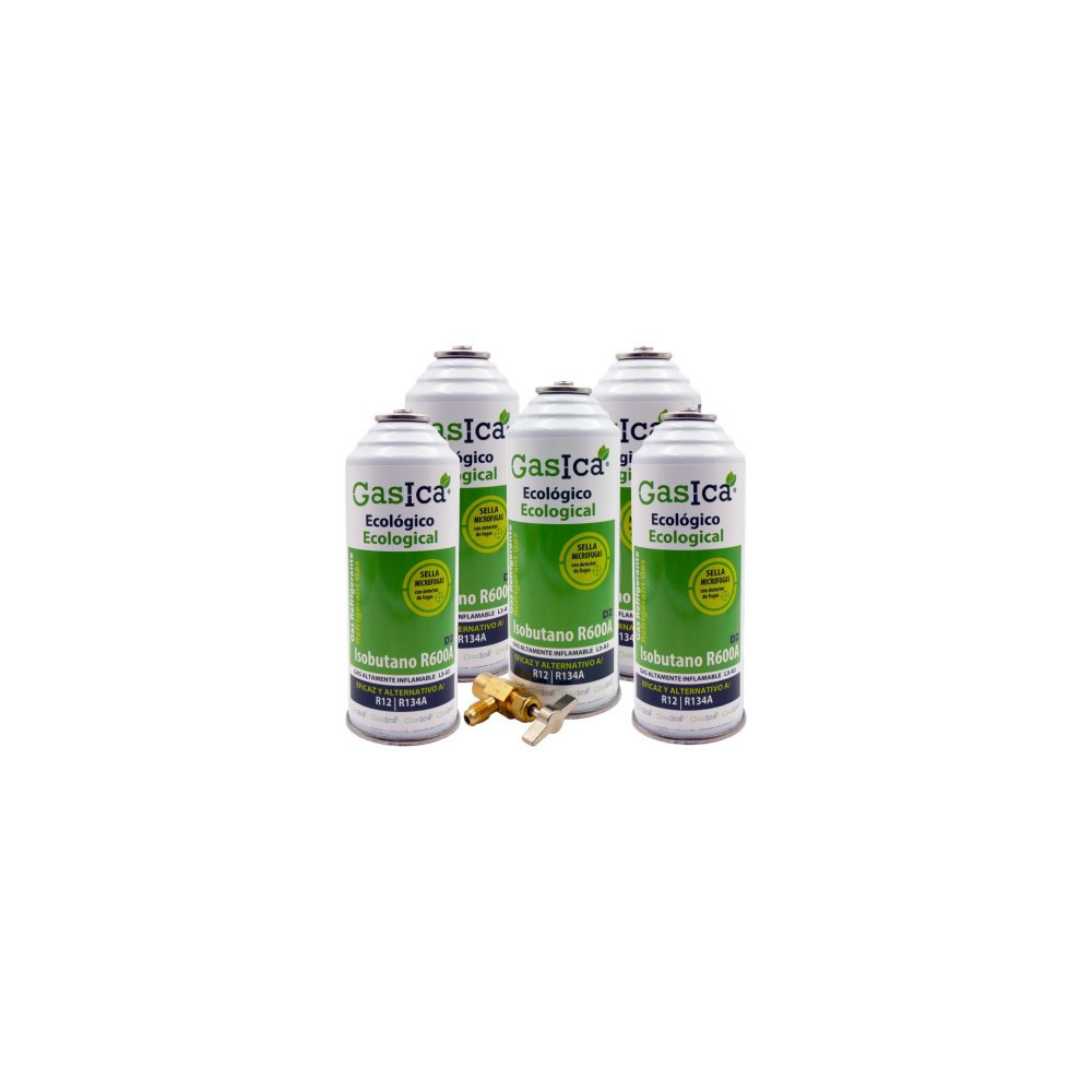 Gasica - Pack 5 botellas gas refrigerante R12 R134a y llave de servicio para refrigeración - 470001174P5R