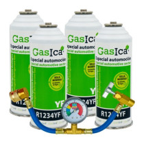 Gasica - Pack 4 botellas gas refrigerante R1234yf + manómetro para refrigeración - 470001324P4M
