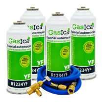 Gasica - Pack 4 botellas gas refrigerante R1234yf, manguera carga y válvula para refrigeración - 470001324P4HR