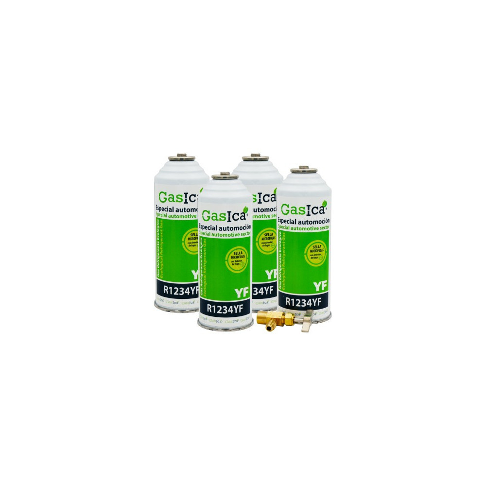 Gasica - Pack 4 botellas gas refrigerante R1234yf y llave de servicio para refrigeración - 470001324P4R
