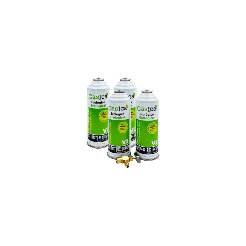 Gasica - Pack 4 botellas gas refrigerante y llave de servicio para refrigeración - 470001175P4R
