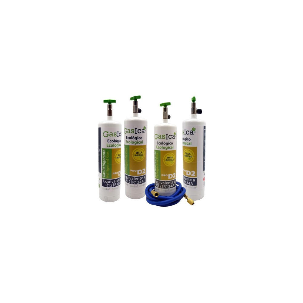 Gasica - Pack 4 botellas gas refrigerante R12 R134a con manguera carga para refrigeración - 470001174PROP4G
