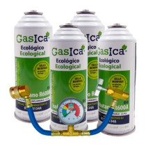 Gasica - Pack 4 botellas gas refrigerante R12 R134a con manómetro para refrigeración - 470001174P4M