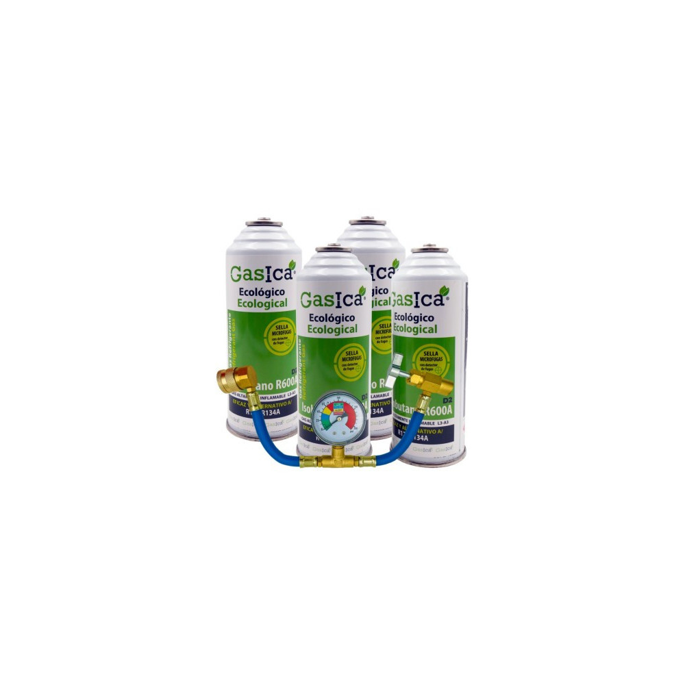 Gasica - Pack 4 garrafas de gás refrigerante R12 R134a com manómetro para refrigeração - 470001174P4M