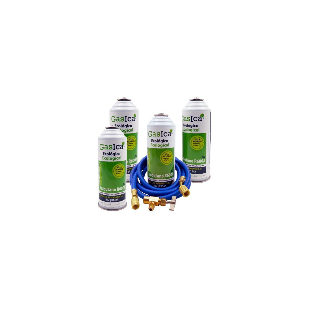 Gasica - Pack 4 botellas gas refrigerante R12 R134a con manguera y válvula para refrigeración - 470001174P4HR