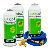 Gasica - Pack 3 botellas gas refrigerante R1234yf, manguera carga y válvula para refrigeración - 470001324P3HR