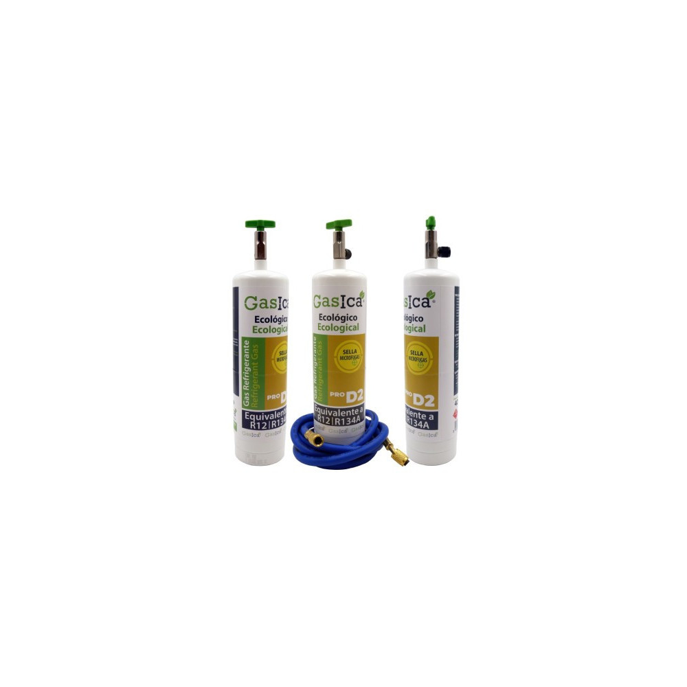 Gasica - Pack 3 botellas gas refrigerante R12 R134a con manguera carga para refrigeración - 470001174PROP3H
