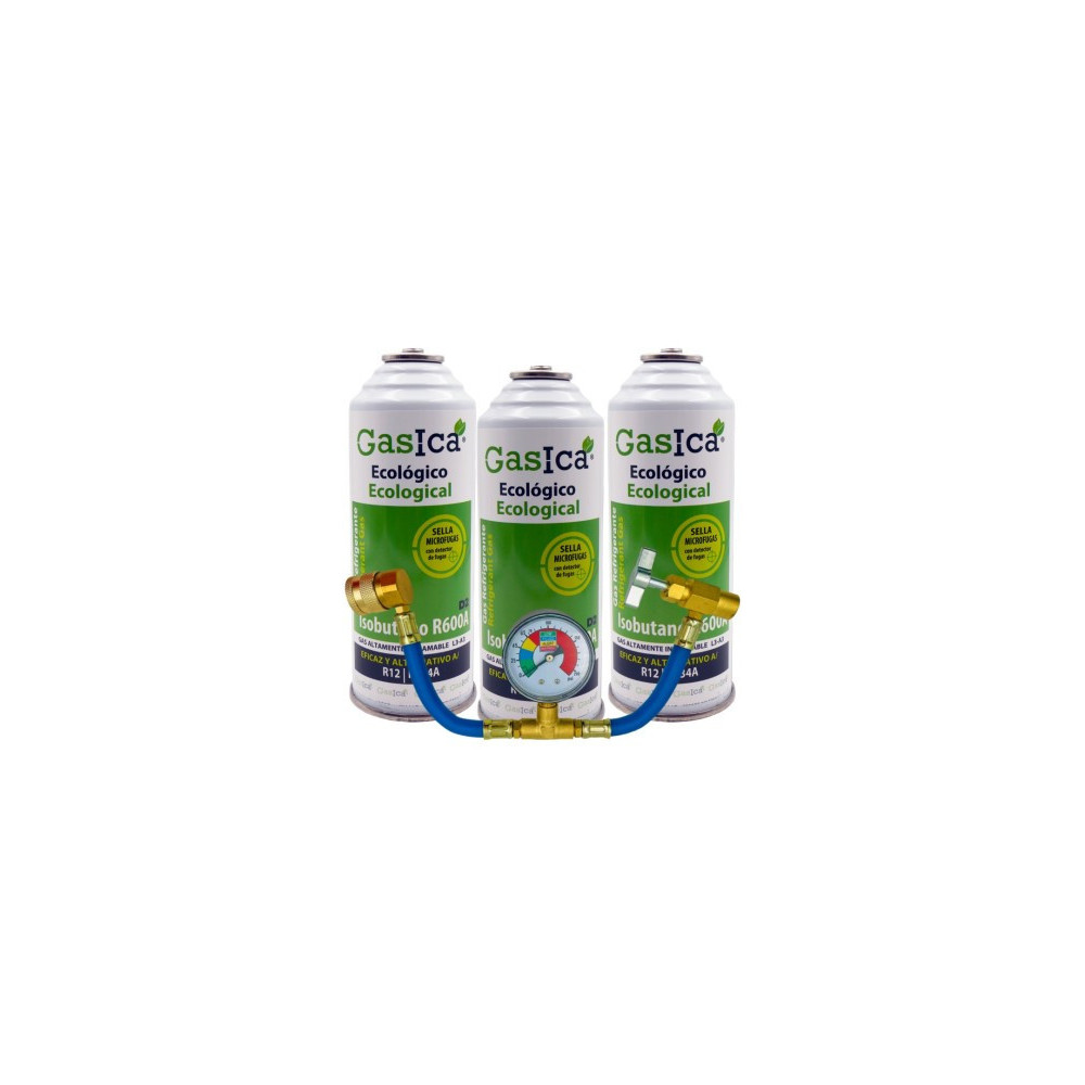 Gasica - Pack 3 botellas gas refrigerante R12 R134a con manómetro para refrigeración - 470001174P3M