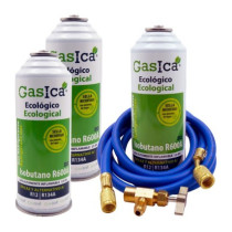 Gasica - Pack 3 botellas gas refrigerante R12 R134a, manguera carga y válvula para refrigeración - 470001174P3GR