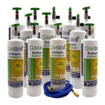 Gasica - Pack 12 botellas gas refrigerante GASICA PRO D2 R12 R134a y manguera 5/16x1/4  - 470001174PROP12G