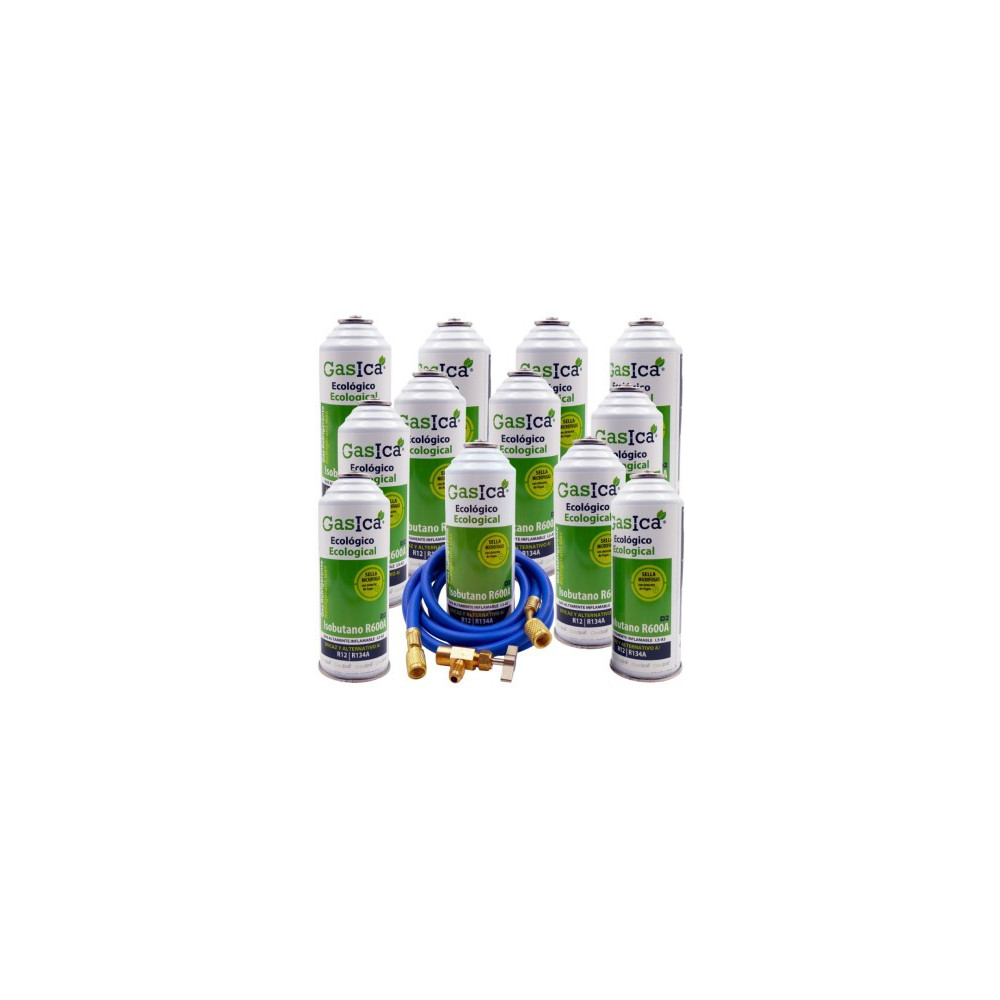 Gasica - Pack 12 botellas gas refrigerante R12 R134a, manguera carga y válvula para refrigeración - 470001174P12HR