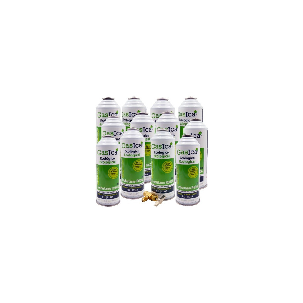 Gasica - Pack 12 garrafas de gás refrigerante R12 R134a e chave de serviço para refrigeração - 470001174P12R