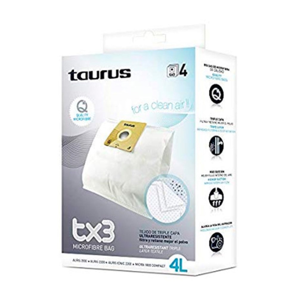 4 unidades - Bolsa de microfibra para aspirador Taurus TX3 de 4L - 999176