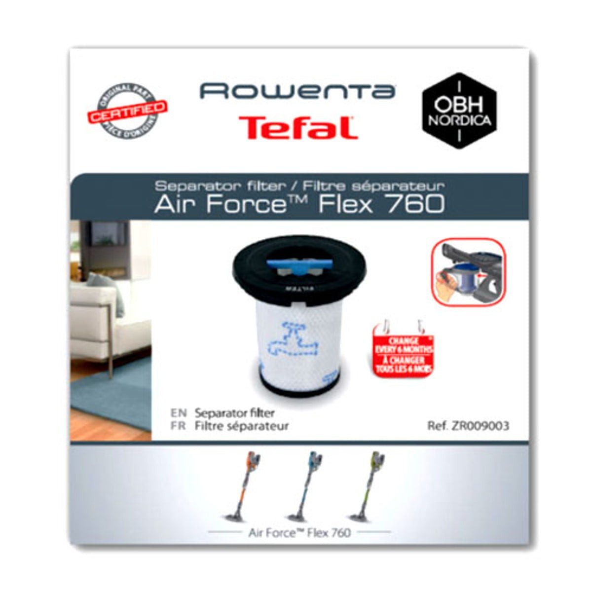 Recambio Rowenta Air Force Flex 760 - Filtro separador para aspirador - ZR009003