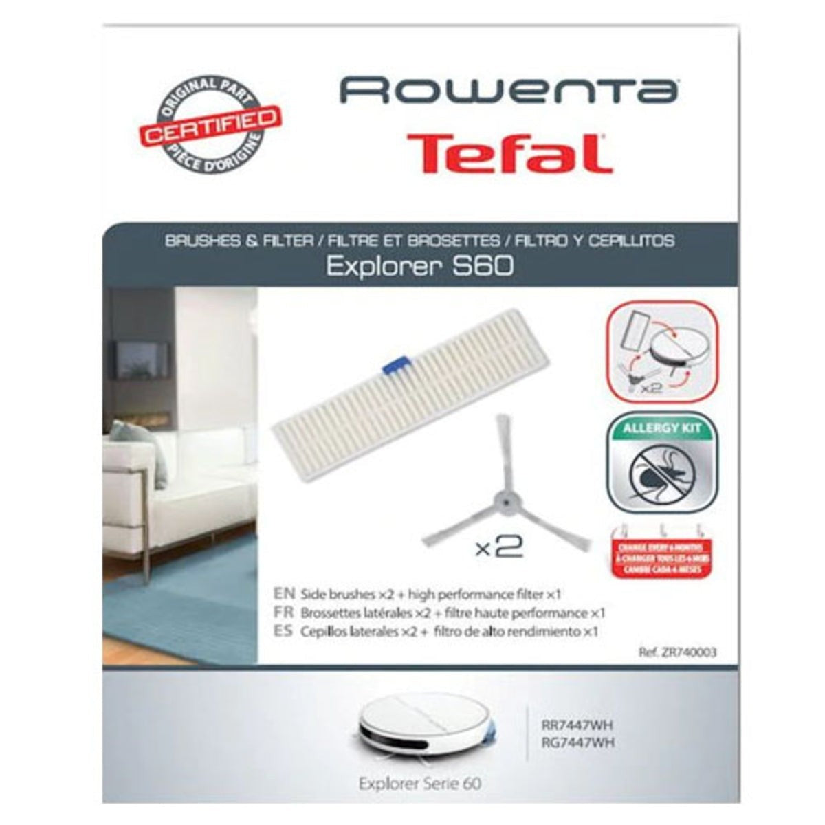 Recambio Rowenta Explorer Serie 60 - Kit de filtro y cepillos para aspirador - ZR740002