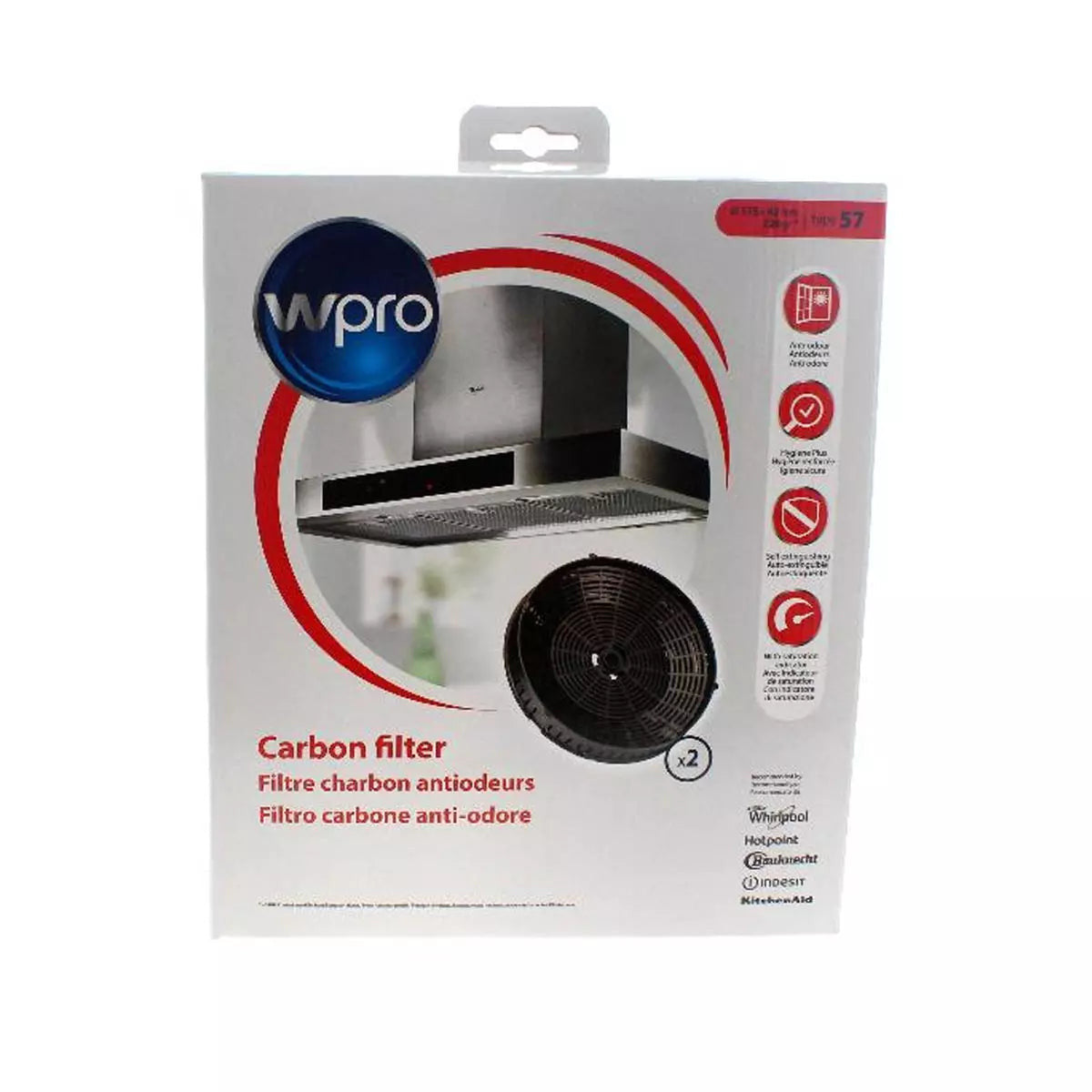 Recambio Whirlpool - Filtros de carbón anti - olores para campana - 484000008824