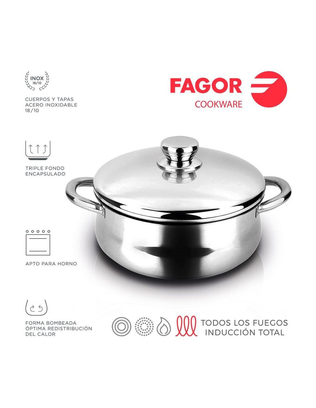 Recambio FAGOR - Cacerola Silverinox con tapa Ø28 para menaje de cocina - 81PXFGCCSI8