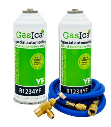 Recambio Gasica - Pack gas refrigerante R1234yf con manguera carga y válvula para refrigeración - 470001324PGR