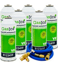Recambio Gasica - Pack 6 botellas gas refrigerante R1234yf con manguera y válvula para refrigeración - 470001324P6HR