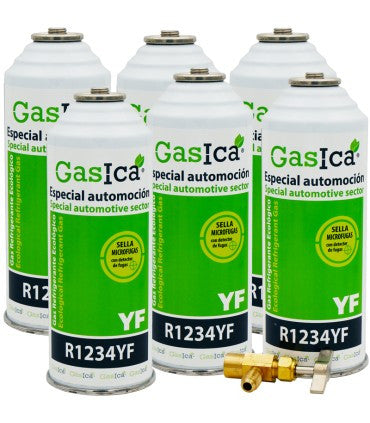 Recambio Gasica - Pack 6 botellas gas refrigerante R1234yf y llave de servicio para refrigeración - 470001324P6R