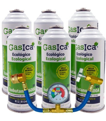 Recambio Gasica - Pack 6 botellas gas refrigerante R12 R134a + manómetro para refrigeración - 470001174P6M