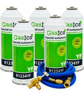 Recambio Gasica - Pack 5 botellas gas refrigerante R1234yf, manguera carga y válvula para refrigeración - 470001324P5HR