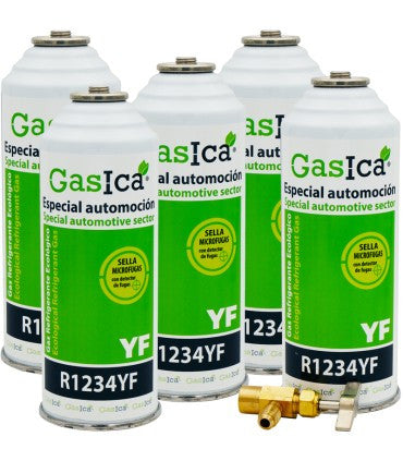 Recambio Gasica - Pack 5 botellas gas refrigerante R1234yf y llave de servicio para refrigeración - 470001324P5R