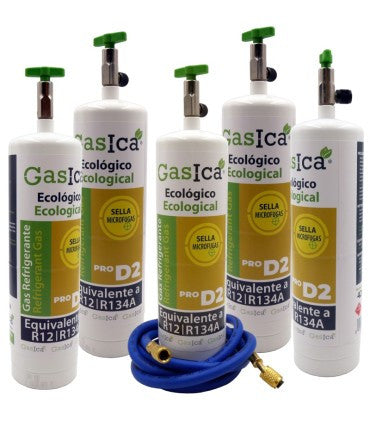 Recambio Gasica - Pack 5 botellas gas refrigerante R12 R134a y manguera carga para refrigeración - 470001174PROP5G