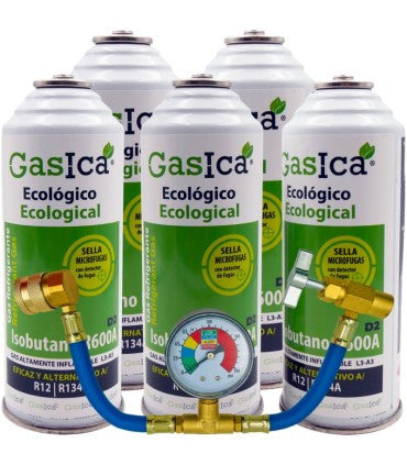 Recambio Gasica - Pack 5 botellas gas refrigerante R12 R134A + manómetro para refrigeración - 470001174P5M
