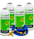 Recambio Gasica - Pack 4 botellas gas refrigerante R1234yf, manguera carga y válvula para refrigeración - 470001324P4HR