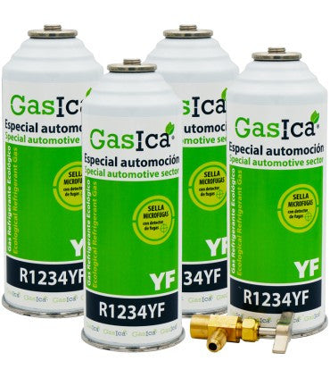 Recambio Gasica - Pack 4 botellas gas refrigerante R1234yf y llave de servicio para refrigeración - 470001324P4R